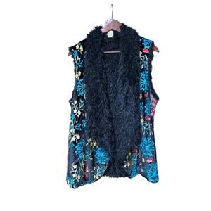 Boho hippie artsy open front floral embroidery stunning artesian inspired Sz L